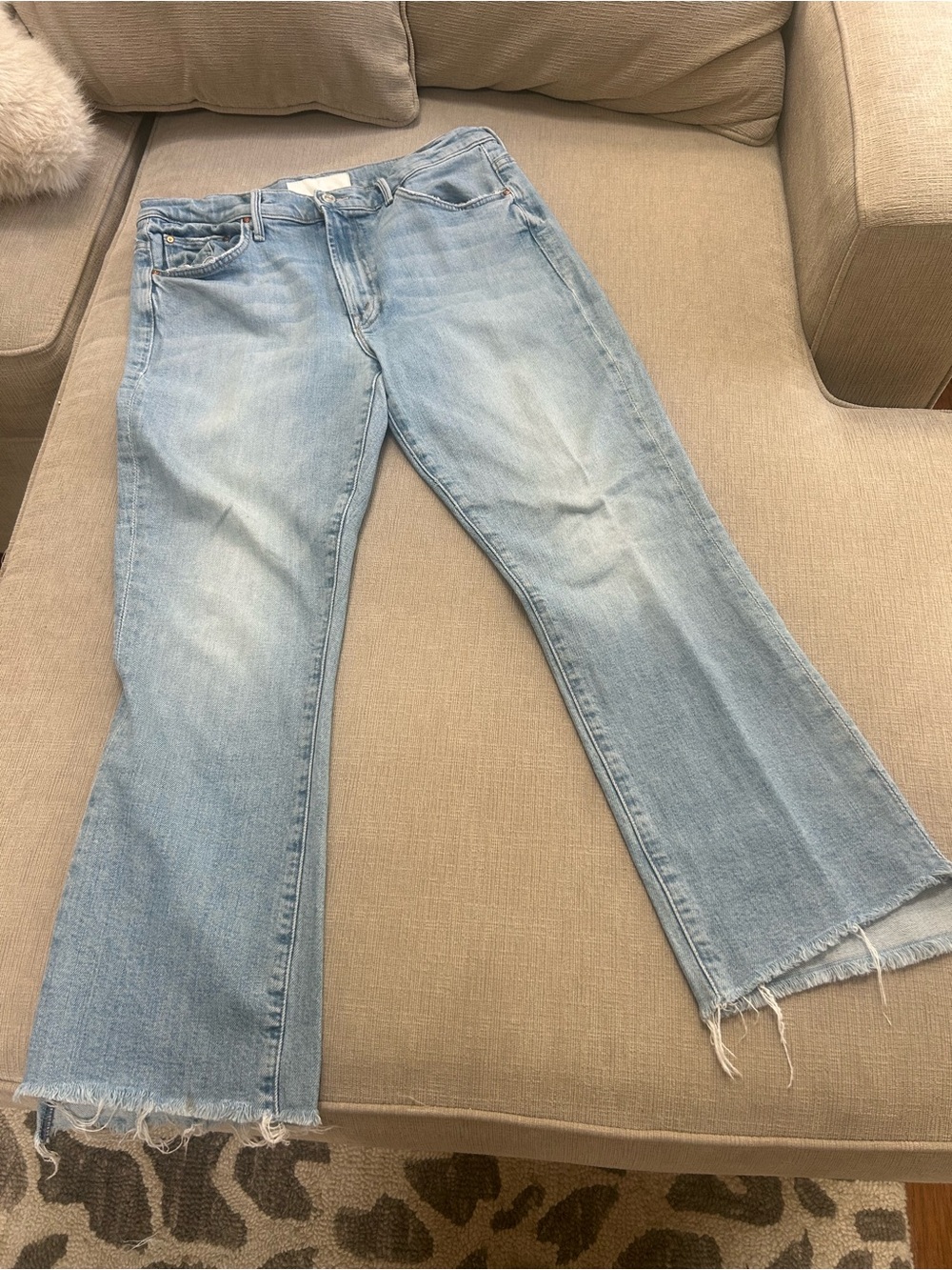 MOTHER Light Blue insider crop step Distressed Flare Jeans